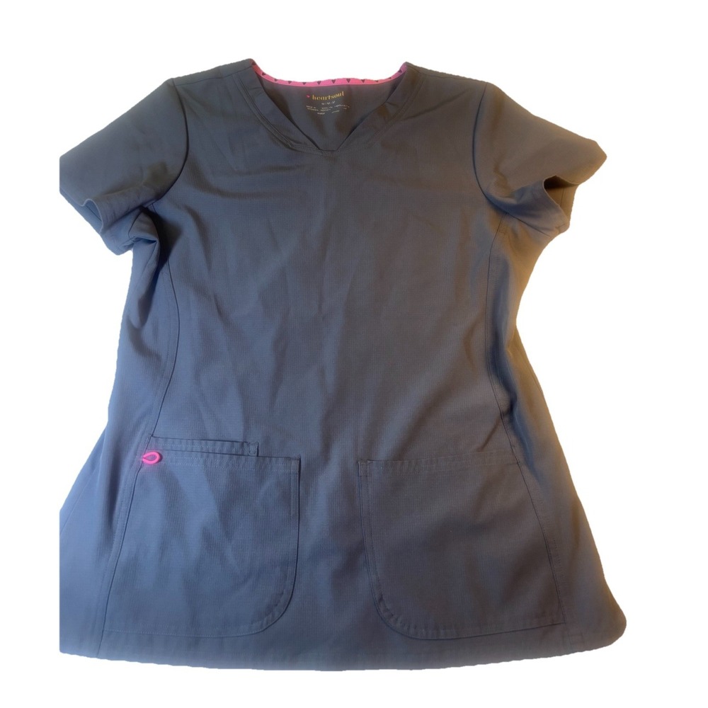 Heartsoul Women's Medium Scrub Top Pewter Gray Pockets Soft